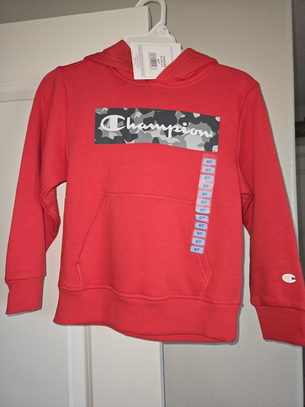Champion Red Kids' Hoodie with Camo Logo Panel Size 6/7